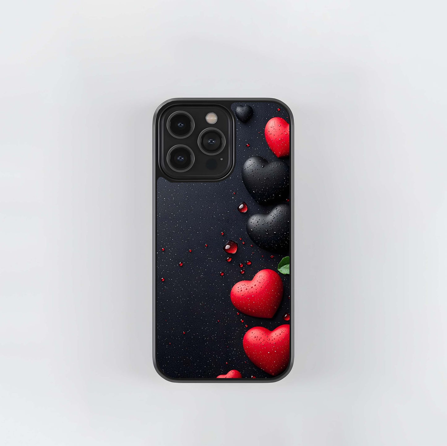 Black and Red Wet Hearts Glass Case