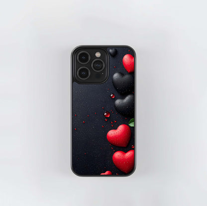 Black and Red Wet Hearts Glass Case
