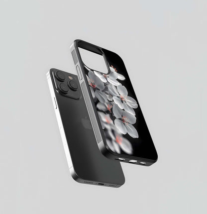 Monochrome White Cherry Blossoms Glass Case