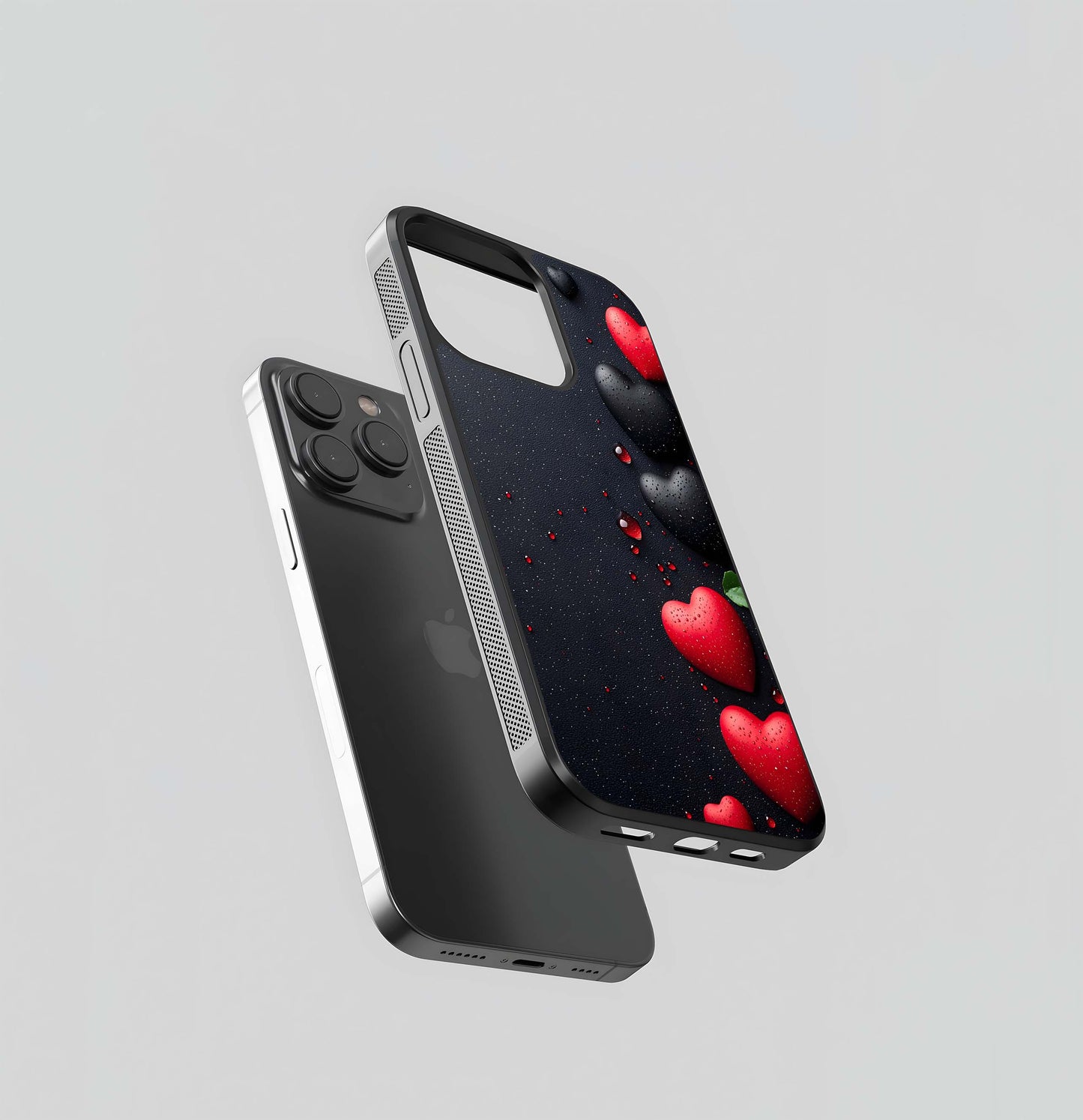 Black and Red Wet Hearts Glass Case