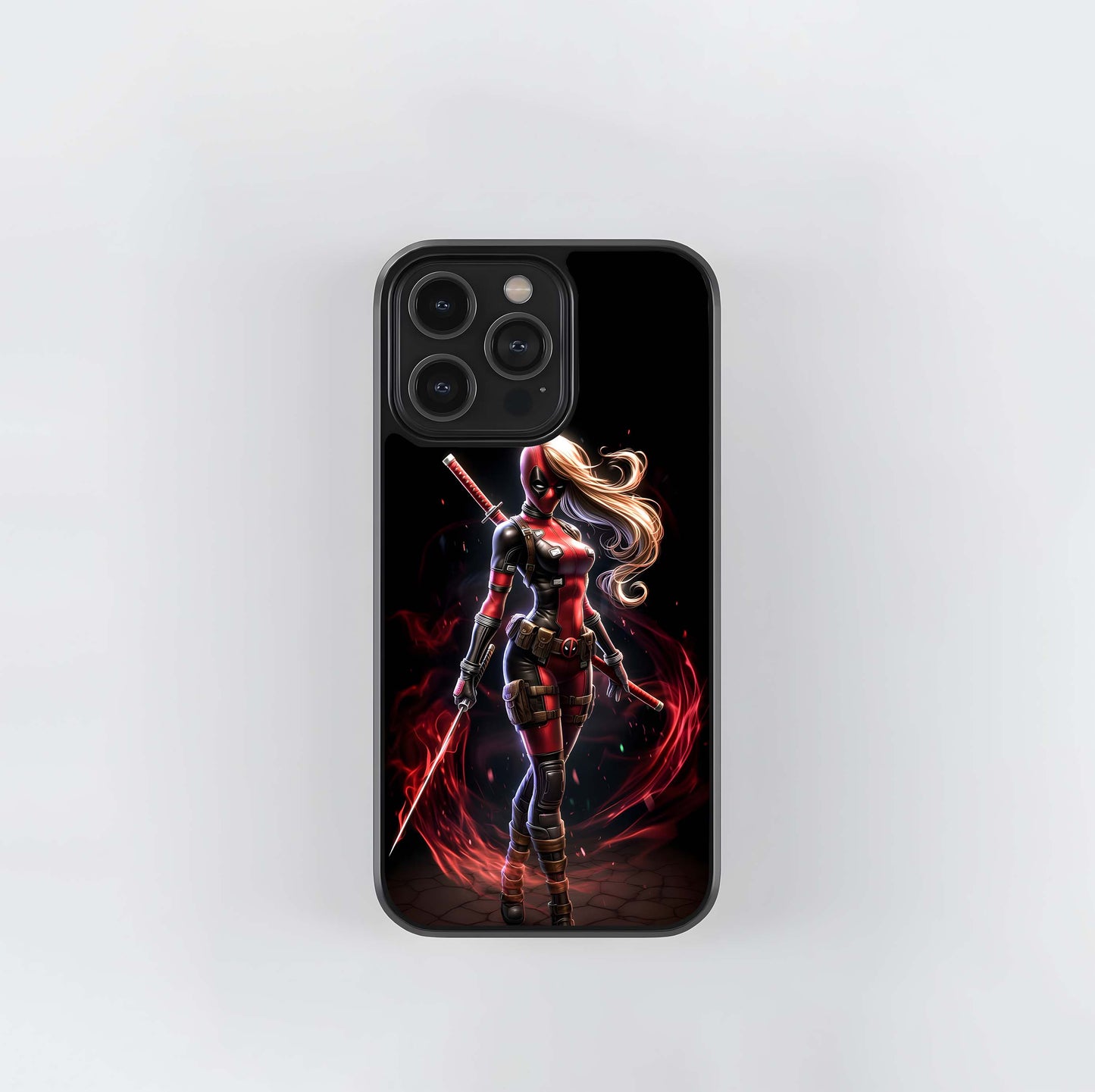 Female Deadpool Katana Pose Glass Case