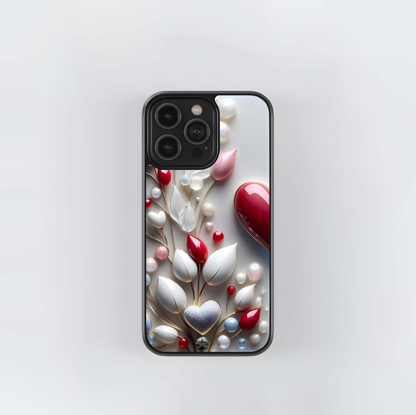 Jeweled Floral Composition Glass Case