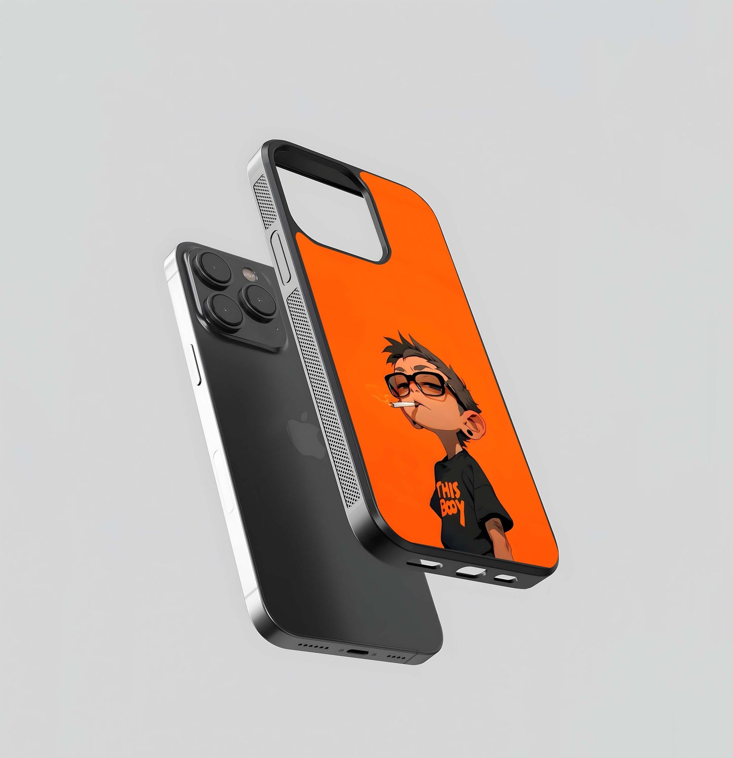 Orange Background Smoking Cartoon Boy Glass Case