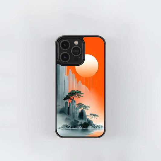 Orange Sun Zen Landscape Glass Case