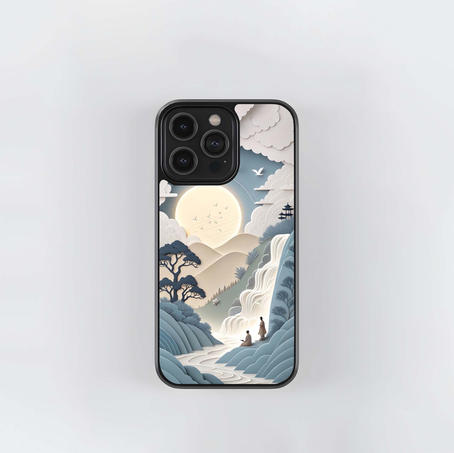 Paper Art Waterfall Landscape Glass Case