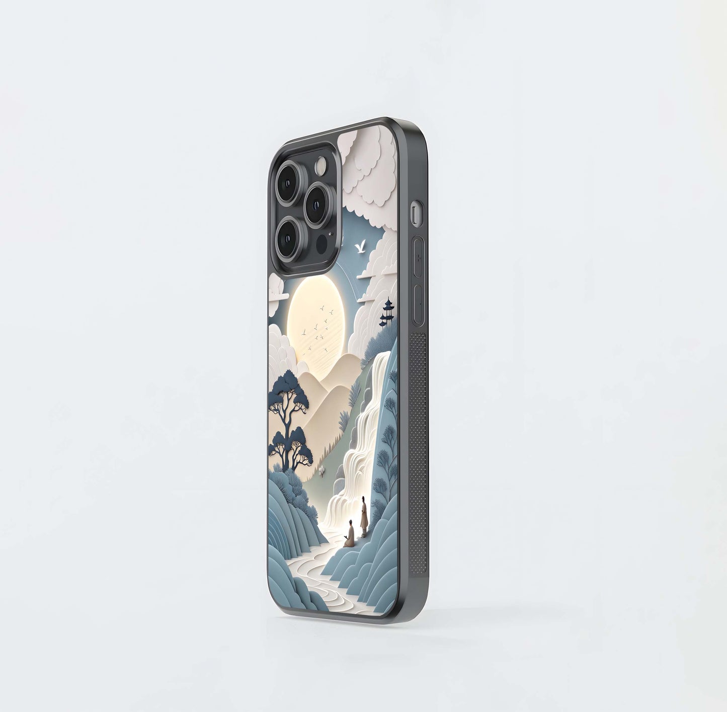 Paper Art Waterfall Landscape Glass Case