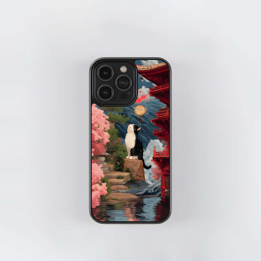 Temple Cat Scenery Glass Case