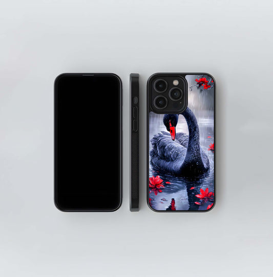 Black Swan in the Crimson Rain Glass Case