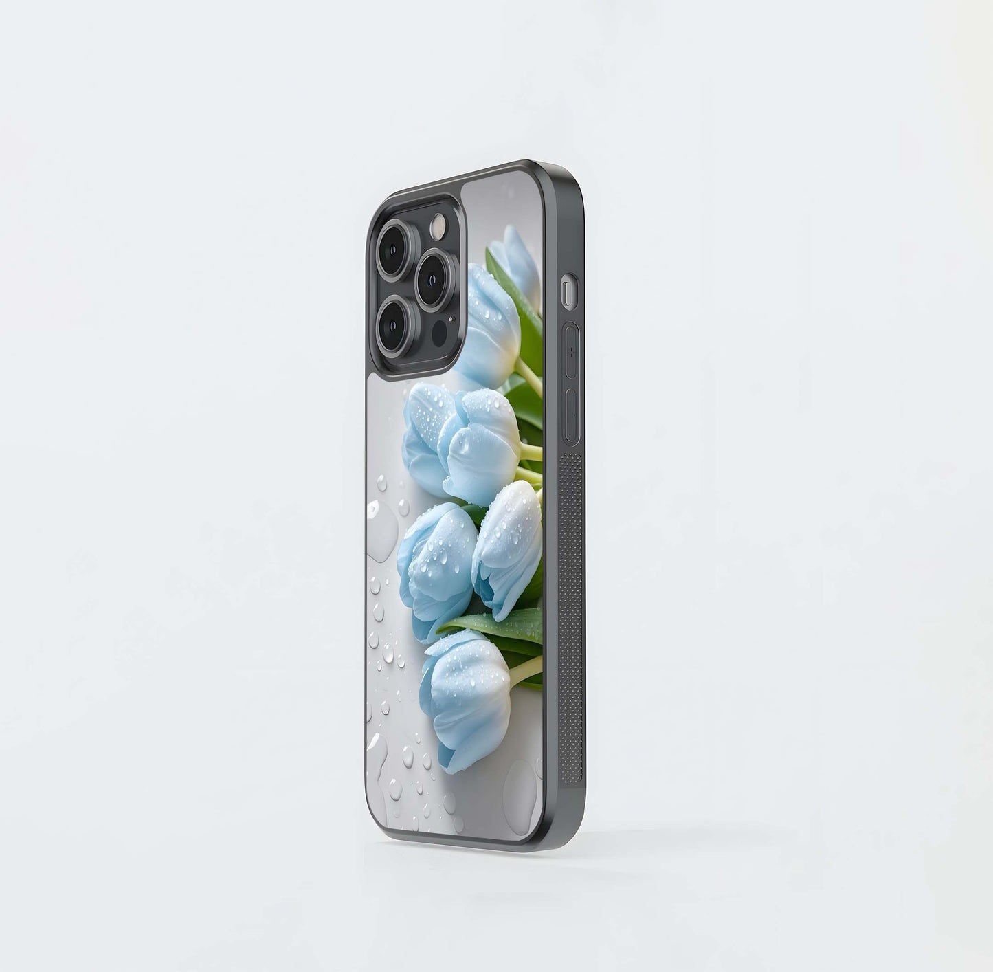 Pastel Blue Tulips with Raindrops Glass Case