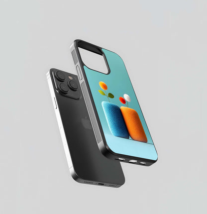 Fuzzy Pom-Pom Flowers Glass Case