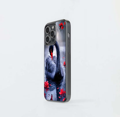 Black Swan in the Crimson Rain Glass Case