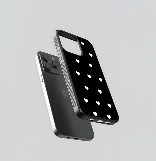 Black background with white heart Glass Case / Cover