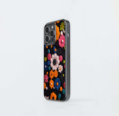3D Clay Flowers on Black Swirls Glass Case