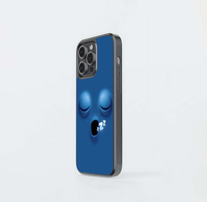 3D Blue Sleeping Face with Zzz Symbol Glass Case