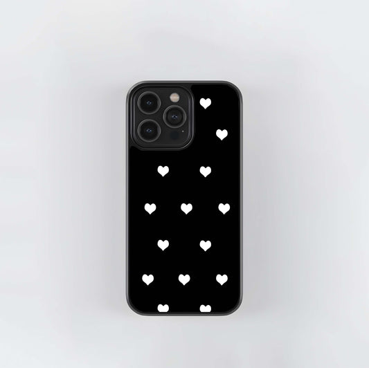 Black background with white heart Glass Case / Cover