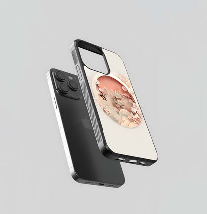 Paper-Cut Japanese Pagoda and Cherry Blossoms Glass Case