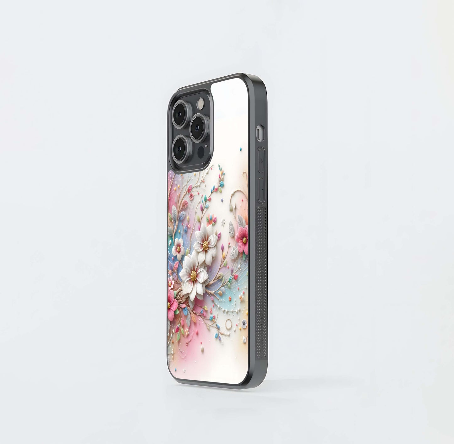 Pastel Floral Clay Relief Glass Case