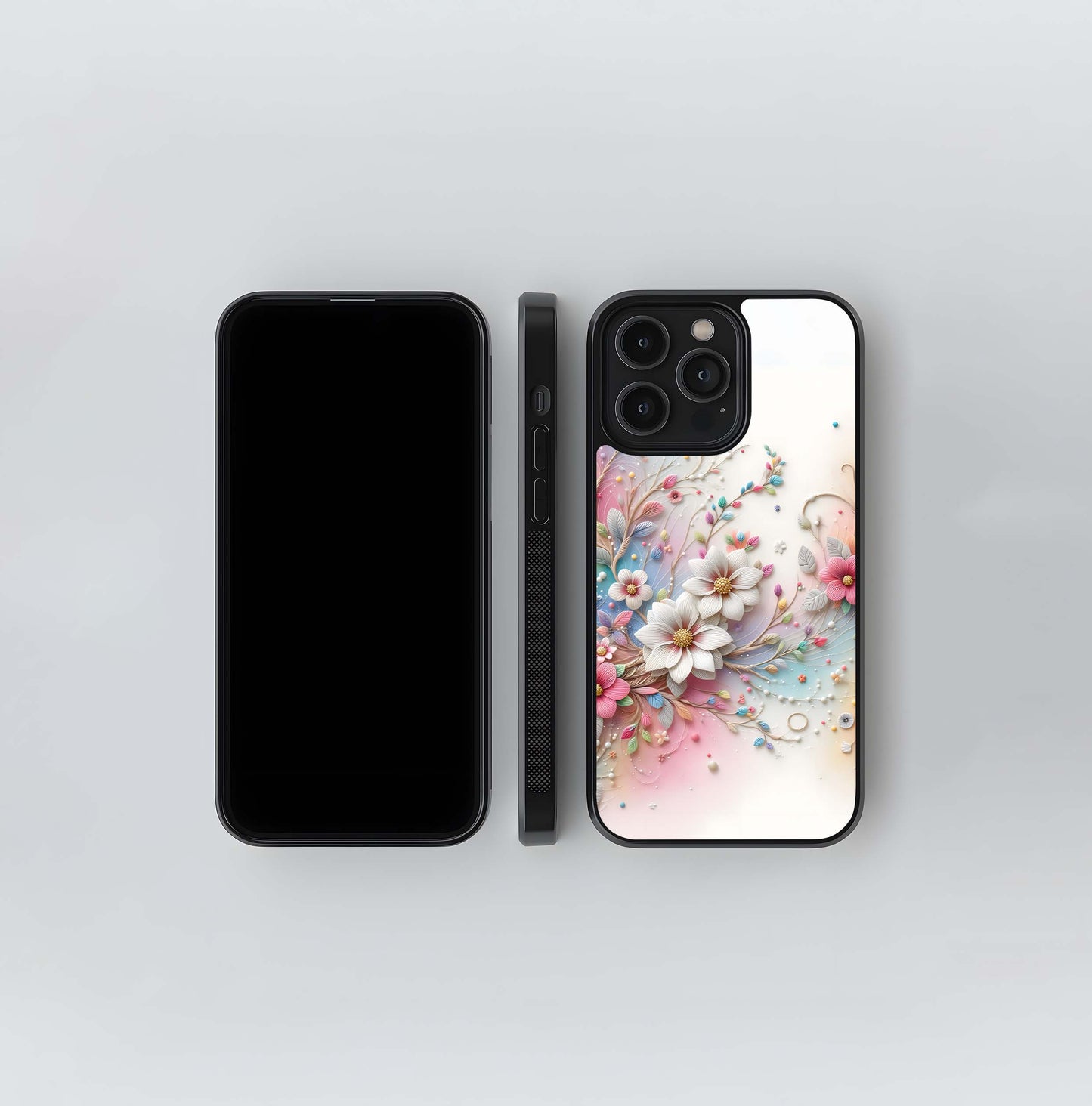 Pastel Floral Clay Relief Glass Case