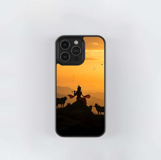 Krishna Sunset Silhouette Glass Case