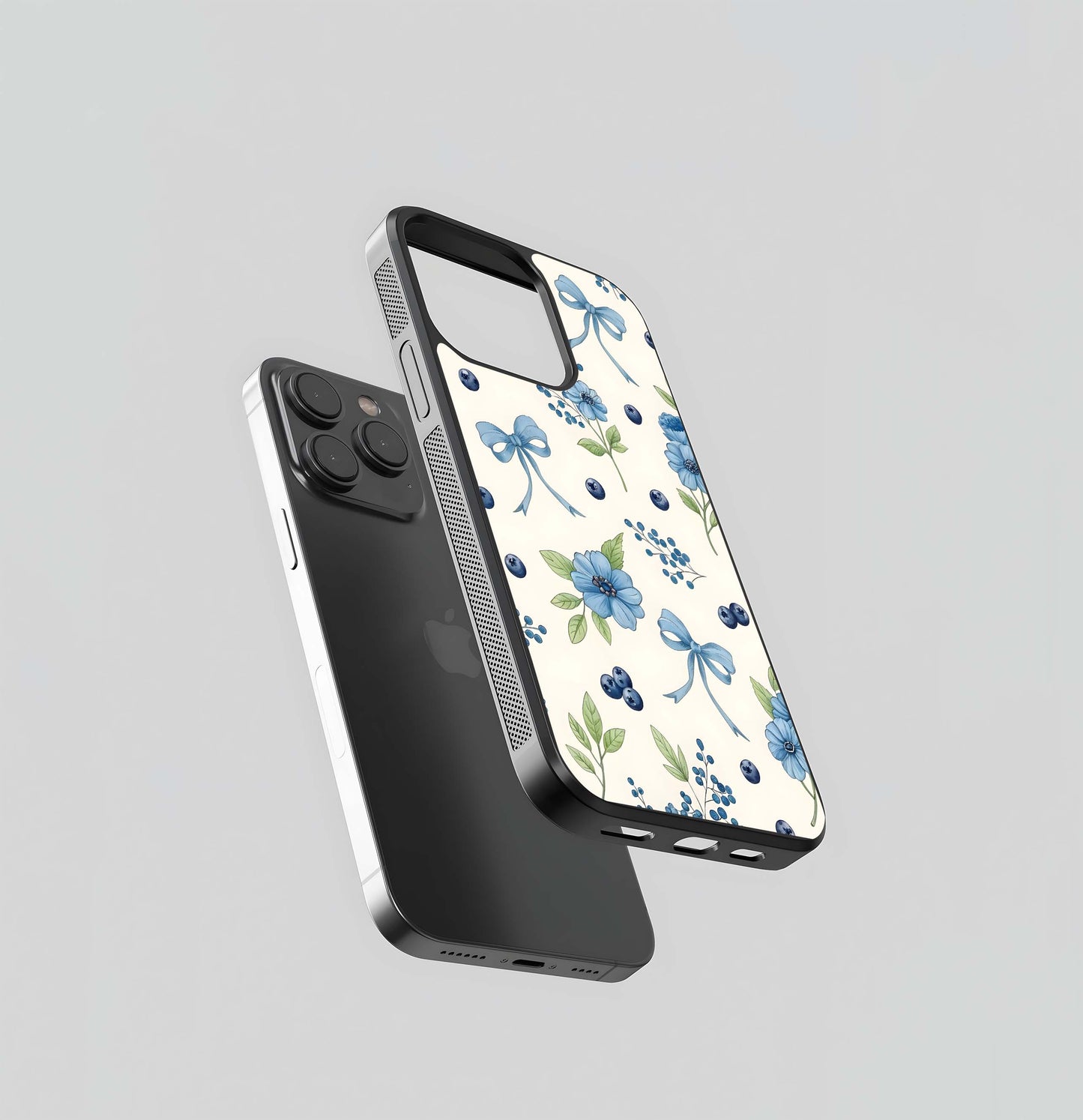 Blue Flower & Bow Glass Case