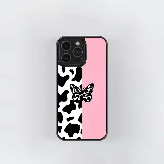 Cowprint Butterfly Aesthetic Glass Case