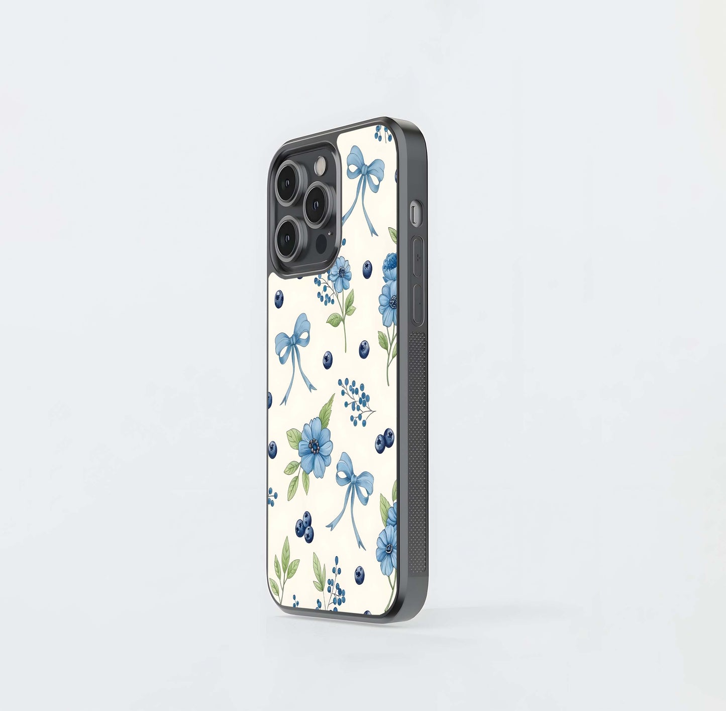 Blue Flower & Bow Glass Case