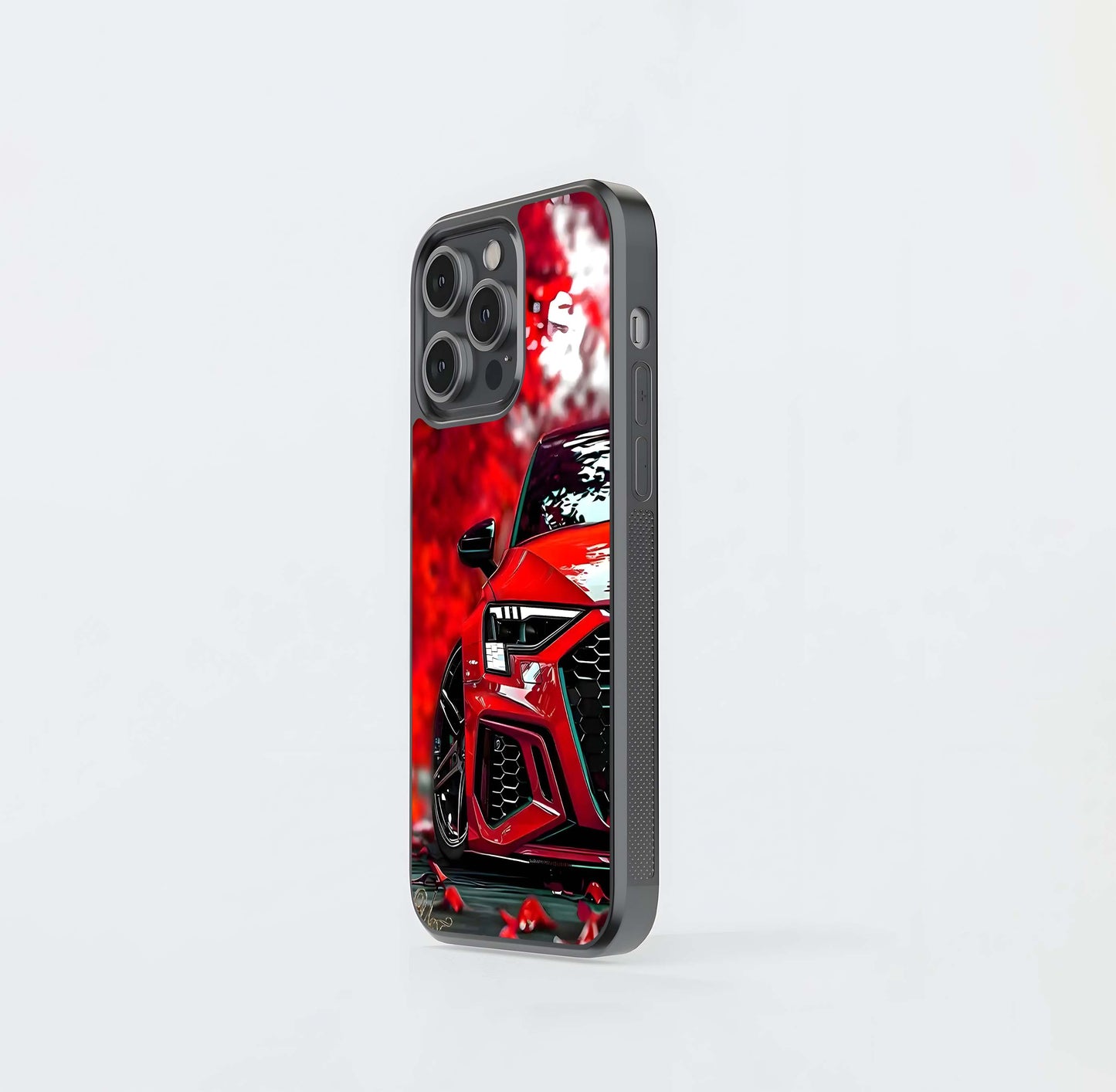 Crimson Audi Blossom Glass Case