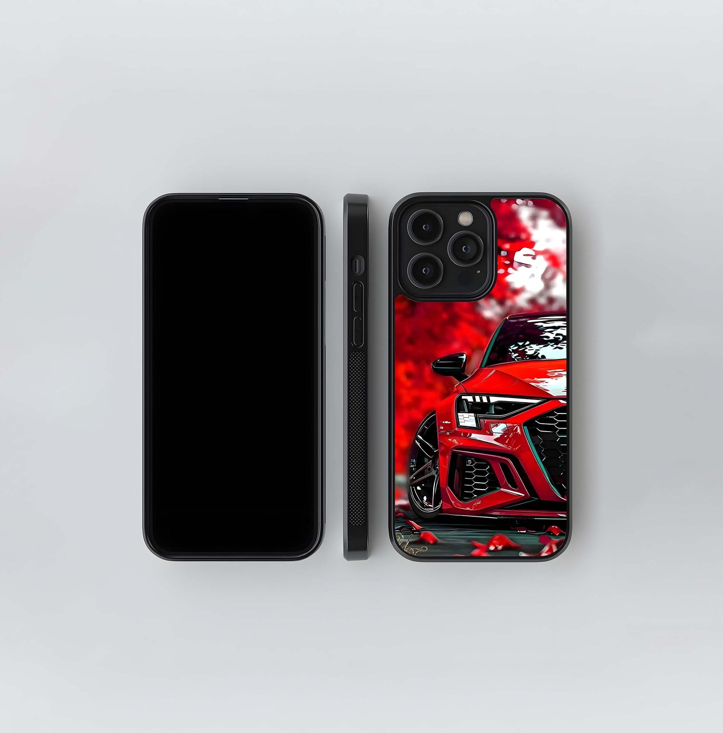 Crimson Audi Blossom Glass Case