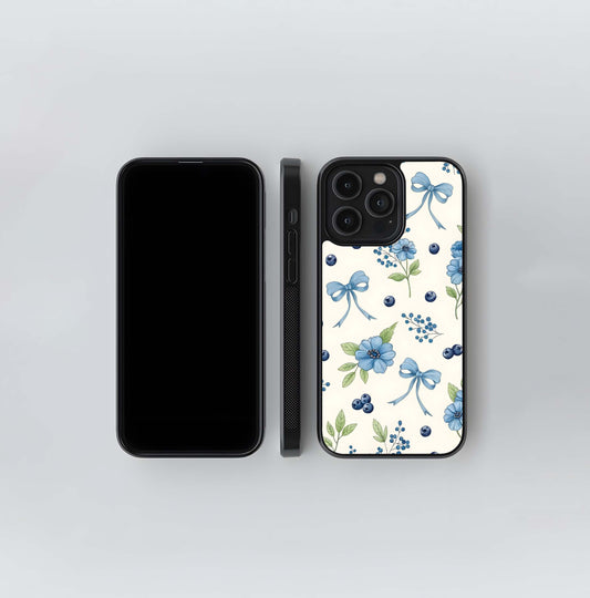 Blue Flower & Bow Glass Case