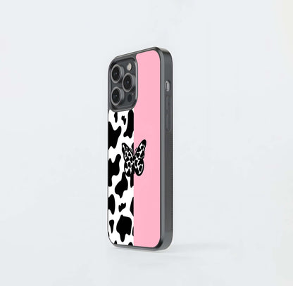 Cowprint Butterfly Aesthetic Glass Case