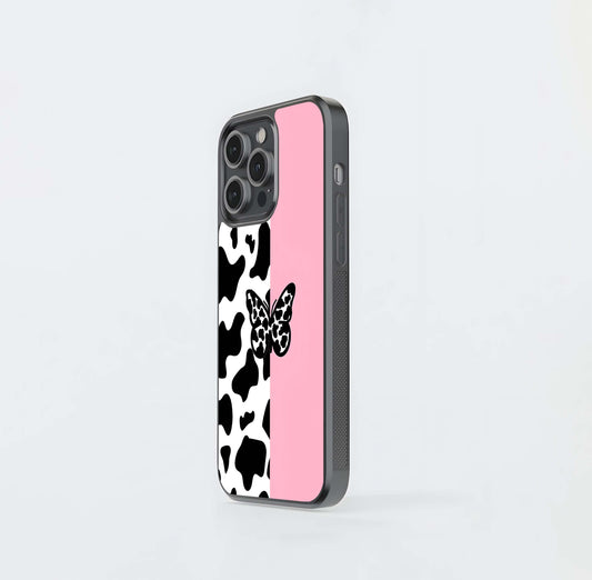 Cowprint Butterfly Aesthetic Glass Case