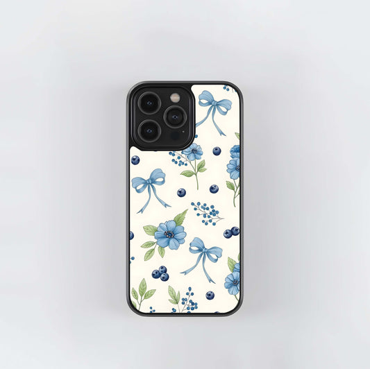 Blue Flower & Bow Glass Case