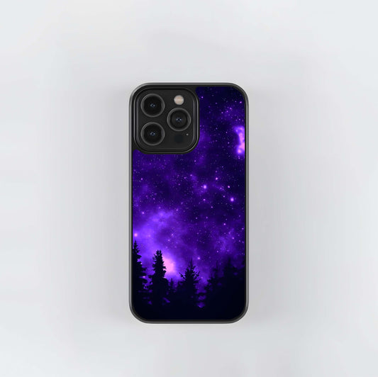 Deep Violet Nebula Forest Glass Case
