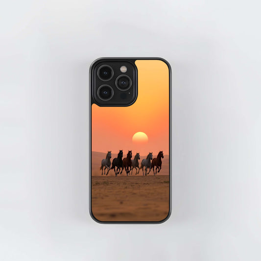 Desert Sunset Mustang Run Glass Case