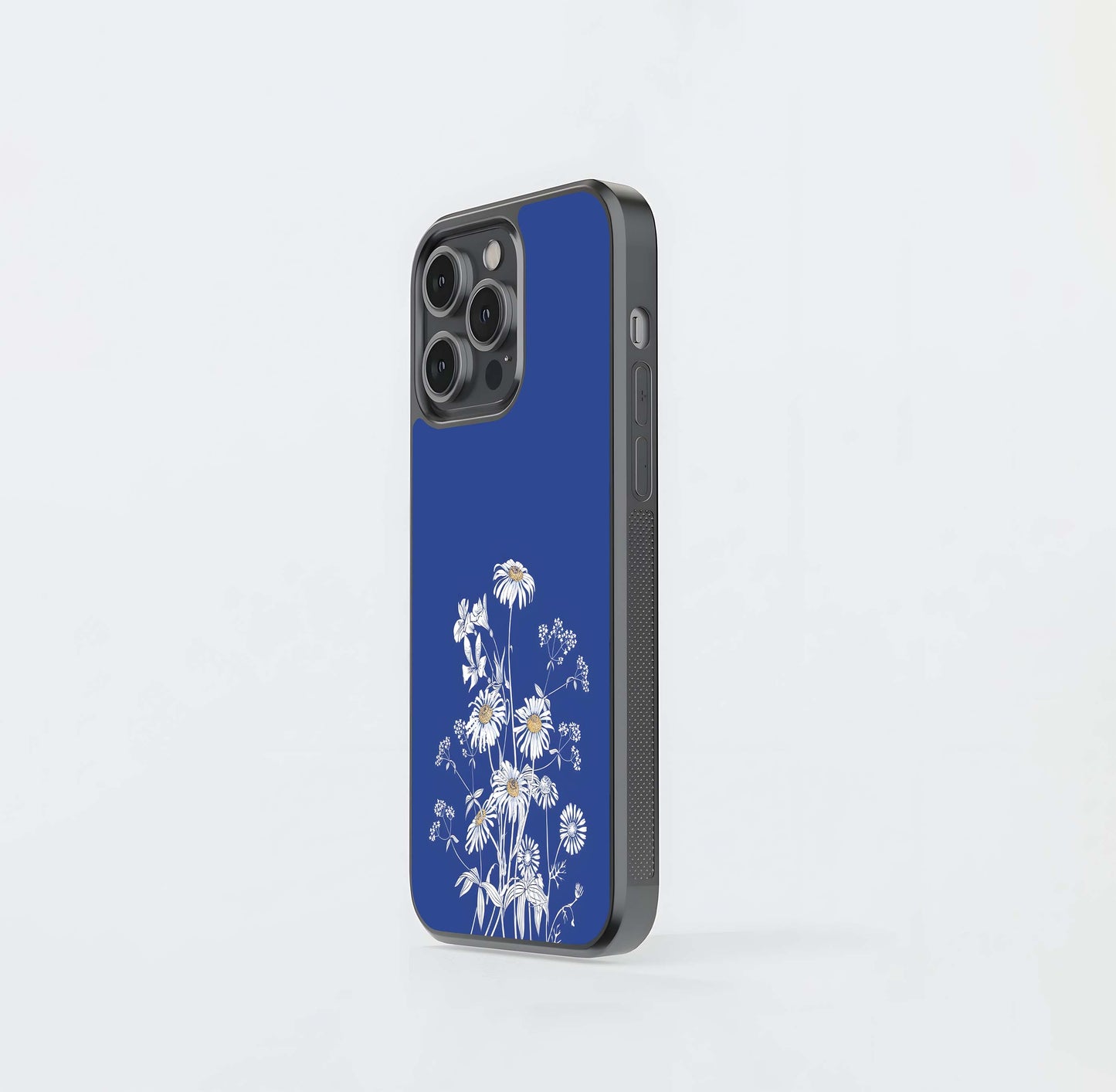 White Floral Pattern Glass Case