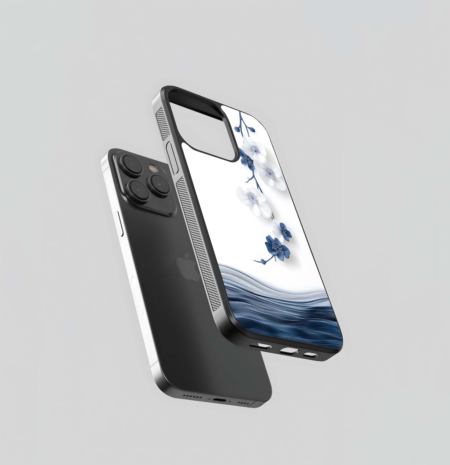 Porcelain Blue and White Oriental Blooms Glass Case