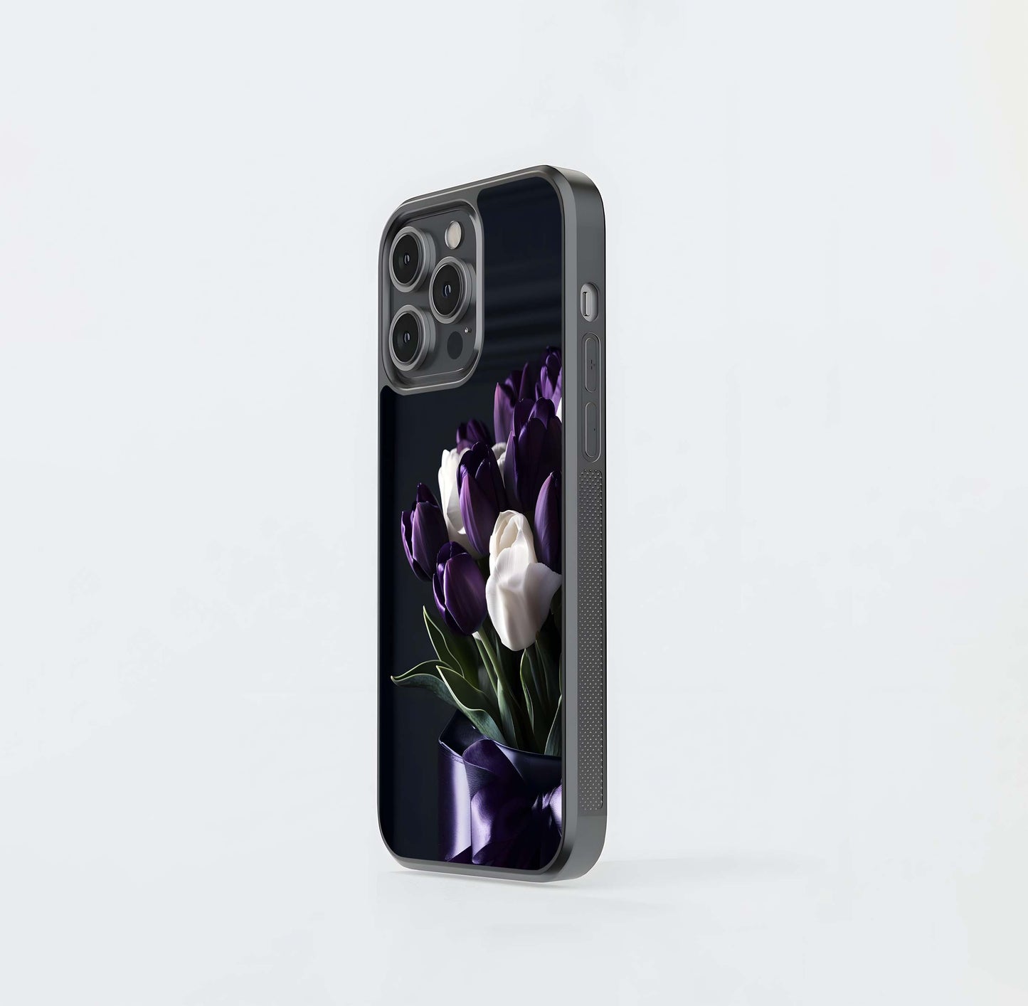 Purple and White Tulips Glass Case