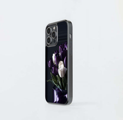 Purple and White Tulips Glass Case