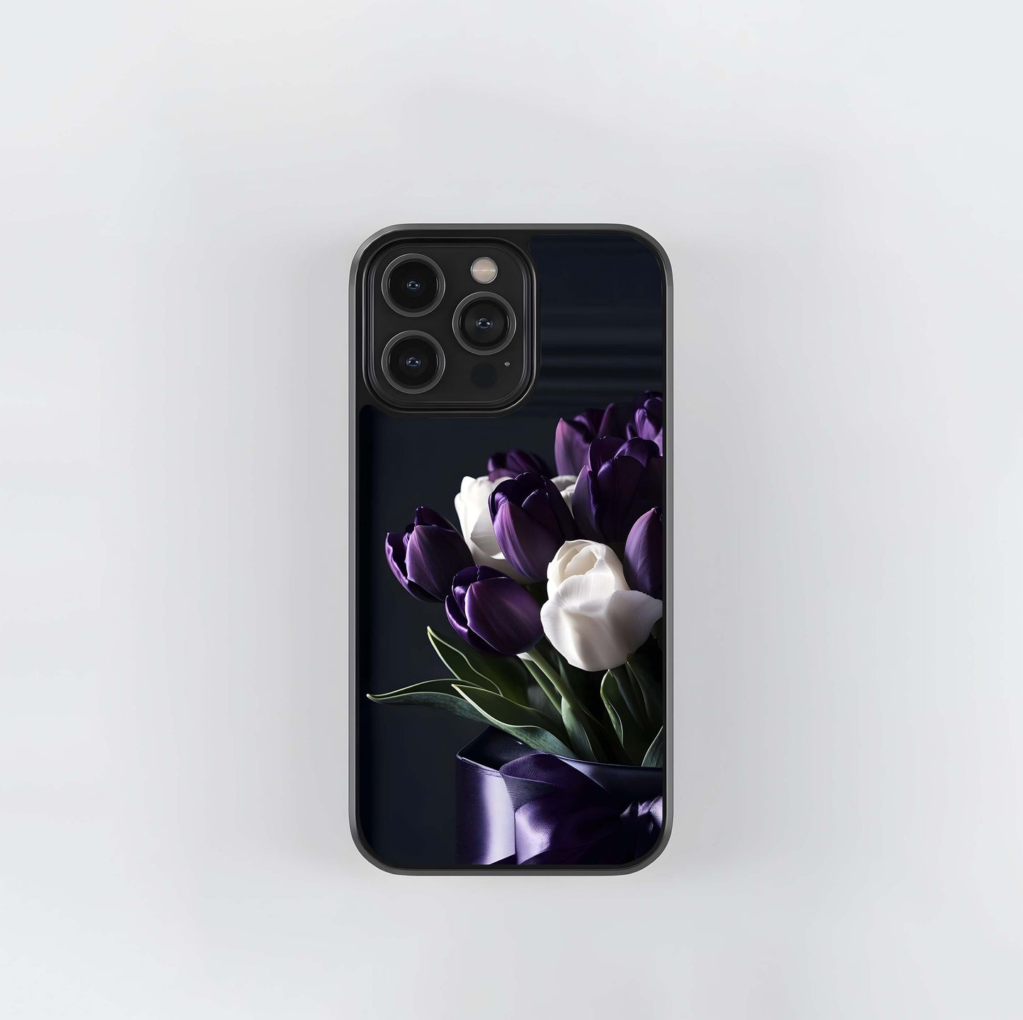 Purple and White Tulips Glass Case