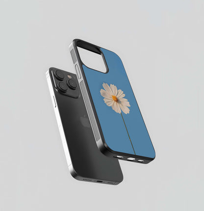 Wite Flower & Blue Background Glass Case