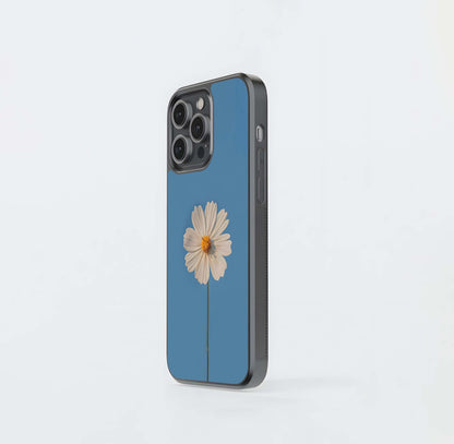 Wite Flower & Blue Background Glass Case
