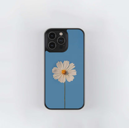 Wite Flower & Blue Background Glass Case