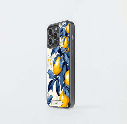 Yellow Lemon Floral Glass Case