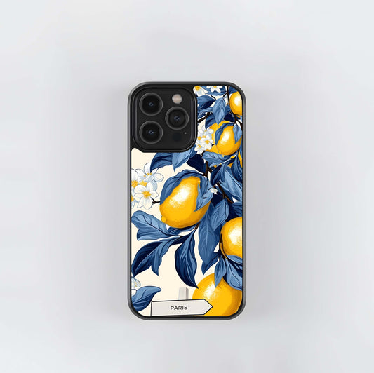 Yellow Lemon Floral Glass Case