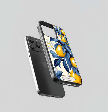 Yellow Lemon Floral Glass Case