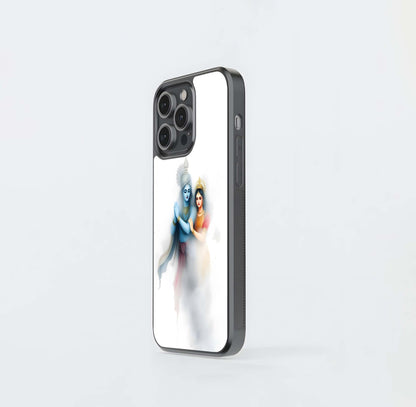 Radha Krishna Divine Embrace Glass Case