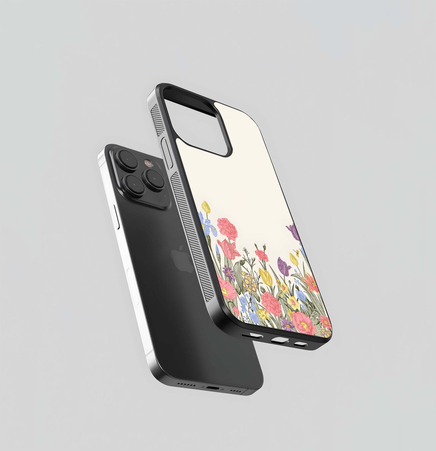 Biege With Colored Flower Glass Case