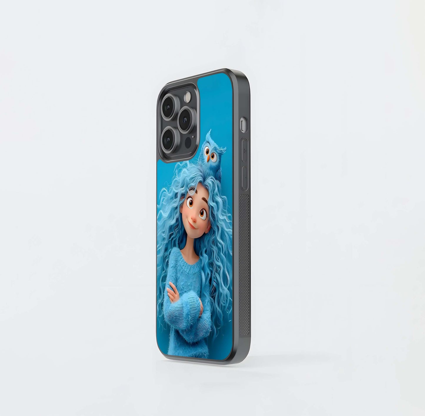 Blue-Haired Girl with Owl Glass Case