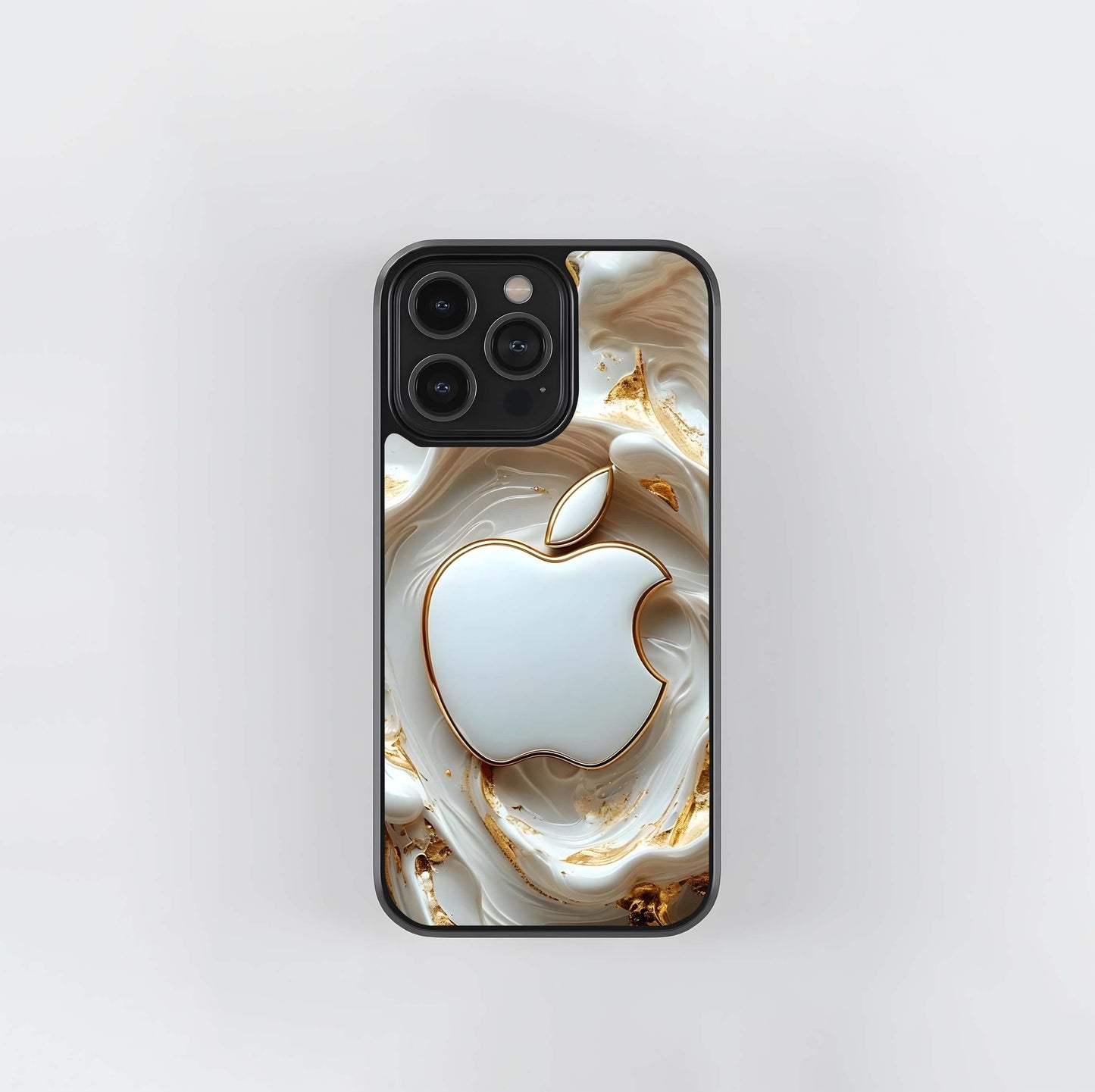 White and Gold Marbled Apple Logo Glass Case