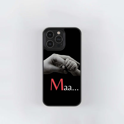Maa... Text with Adult and Baby Hands Glass Case